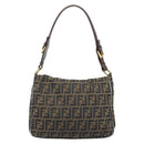 FENDI Zucca Canvas Shoulder Bag Black Brown Auth BAZ074-2