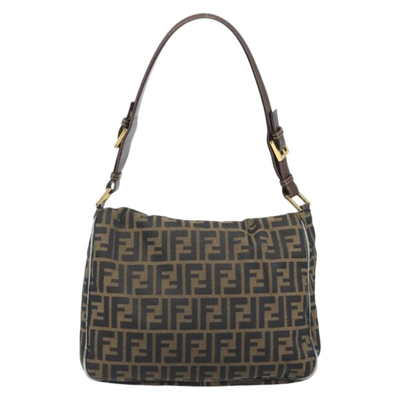 FENDI Zucca Canvas Shoulder Bag Black Brown Auth BAZ074