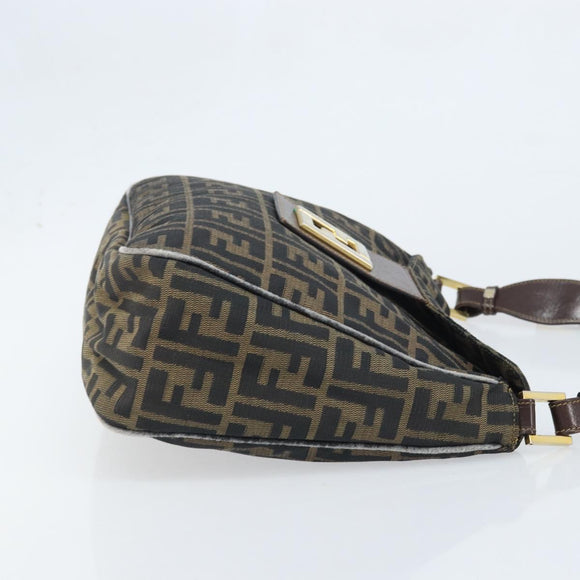 FENDI Zucca Canvas Shoulder Bag Black Brown Auth BAZ074