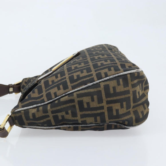 FENDI Zucca Canvas Shoulder Bag Black Brown Auth BAZ074