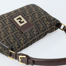 FENDI Zucca Canvas Shoulder Bag Black Brown Auth BAZ074-6
