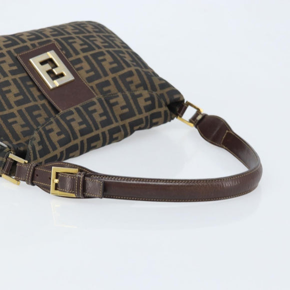 FENDI Zucca Canvas Shoulder Bag Black Brown Auth BAZ074