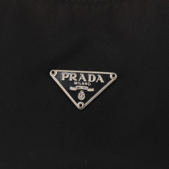 PRADA Hand Pouch Nylon Black Silver Auth BAZ078A