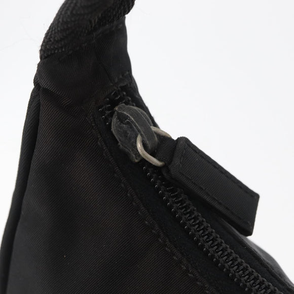 PRADA Hand Pouch Nylon Black Silver Auth BAZ078A