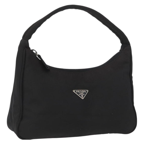 PRADA Hand Pouch Nylon Black Silver Auth BAZ078A