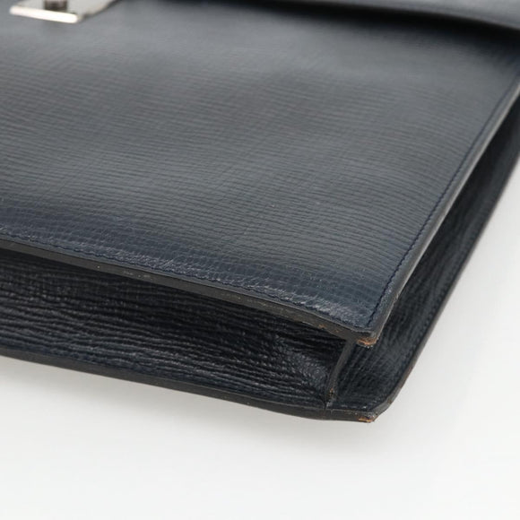 DELVAUX Business Bag Leather Navy Silver Auth BAZ081