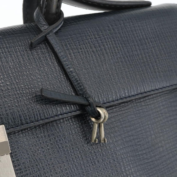 DELVAUX Business Bag Leather Navy Silver Auth BAZ081