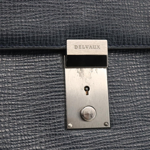 DELVAUX Business Bag Leather Navy Silver Auth BAZ081