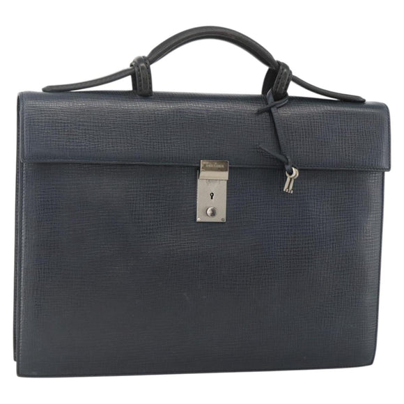 DELVAUX Business Bag Leather Navy Silver Auth BAZ081