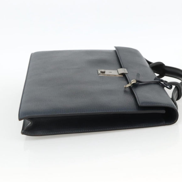 DELVAUX Business Bag Leather Navy Silver Auth BAZ081