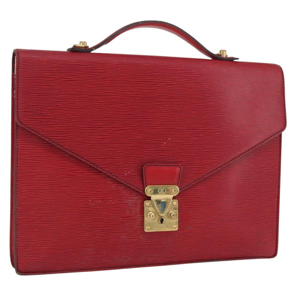 LOUIS VUITTON Epi Porte Documents Bandouliere Briefcase Red LV Auth BAZ082