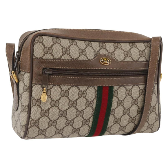GUCCI GG Supreme Web Sherry Line Bag PVC Beige Gold 24 02 005 Auth BAZ088