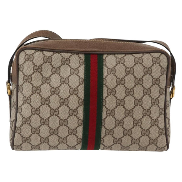 GUCCI GG Supreme Web Sherry Line Bag PVC Beige Gold 24 02 005 Auth BAZ088