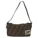 FENDI Zucca Canvas Hand Bag Brown Black Auth BAZ109-13