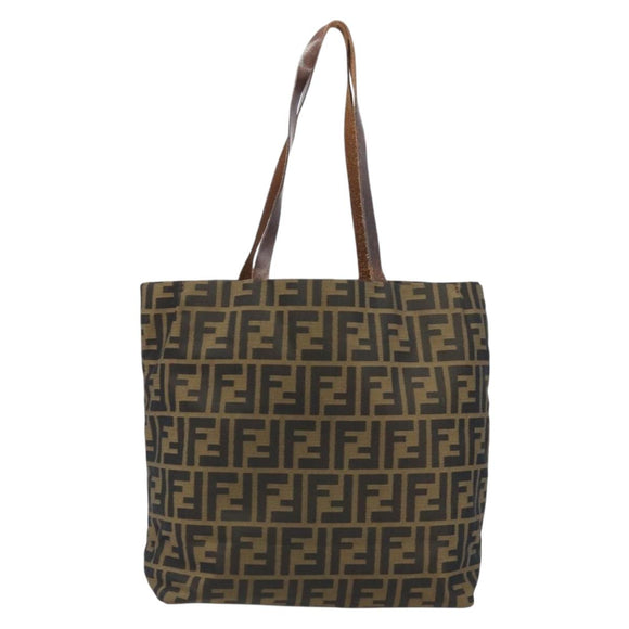 FENDI Zucca Canvas Tote Bag Black Brown Auth BAZ112