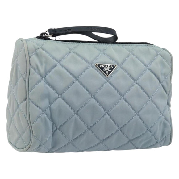 PRADA Pouch Nylon Light Blue Silver Auth BAZ116A