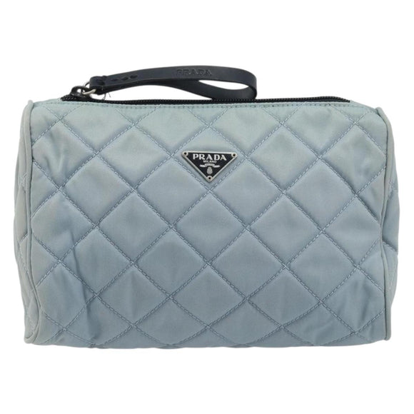 PRADA Pouch Nylon Light Blue Silver Auth BAZ116A