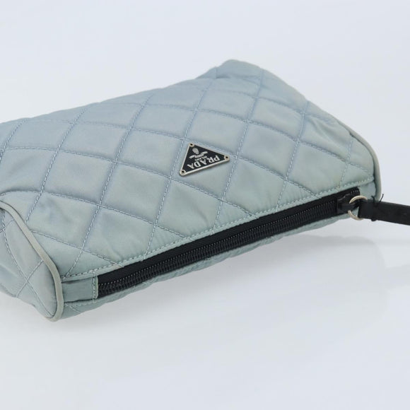 PRADA Pouch Nylon Light Blue Silver Auth BAZ116A