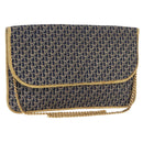 Christian Dior Trotter Canvas Chain Shoulder Bag Navy Gold Auth BAZ118A-1