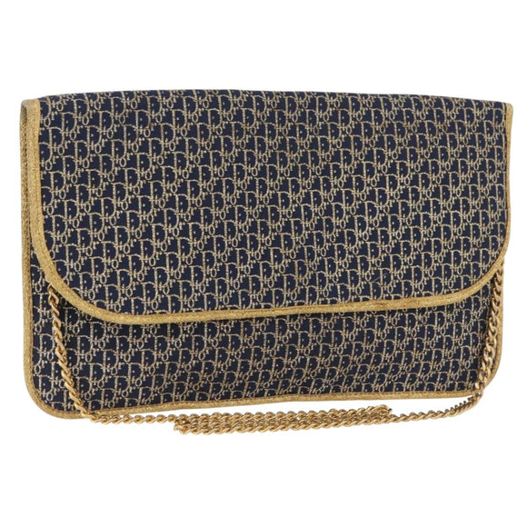 Christian Dior Trotter Canvas Chain Shoulder Bag Navy Gold Auth BAZ118A
