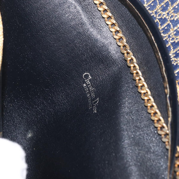 Christian Dior Trotter Canvas Chain Shoulder Bag Navy Gold Auth BAZ118A