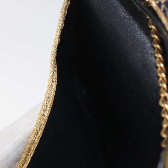 Christian Dior Trotter Canvas Chain Shoulder Bag Navy Gold Auth BAZ118A