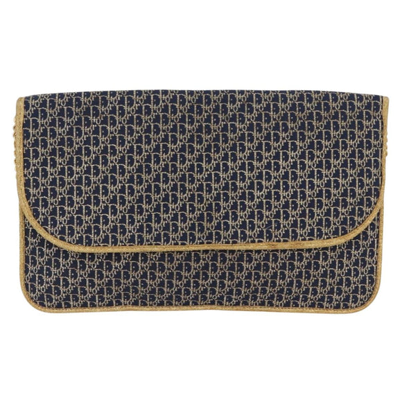 Christian Dior Trotter Canvas Chain Shoulder Bag Navy Gold Auth BAZ118A