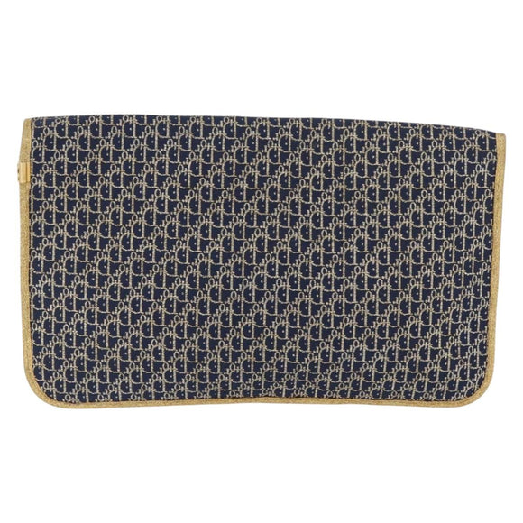 Christian Dior Trotter Canvas Chain Shoulder Bag Navy Gold Auth BAZ118A