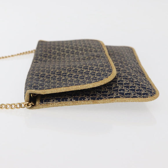 Christian Dior Trotter Canvas Chain Shoulder Bag Navy Gold Auth BAZ118A