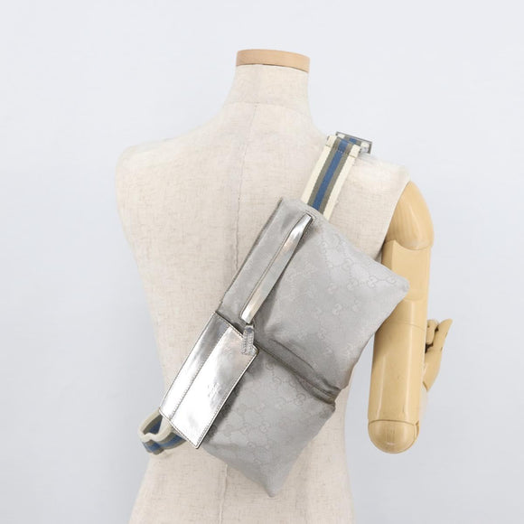GUCCI GG Canvas Sherry Line Waist Bag Silver 28566 Auth BAZ127