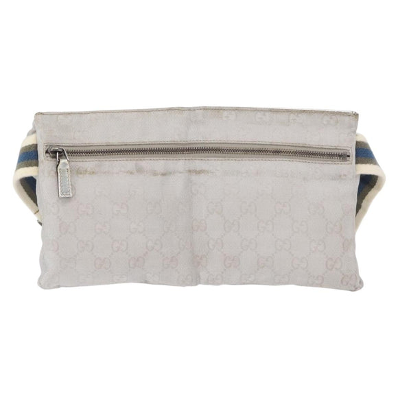 GUCCI GG Canvas Sherry Line Waist Bag Silver 28566 Auth BAZ127