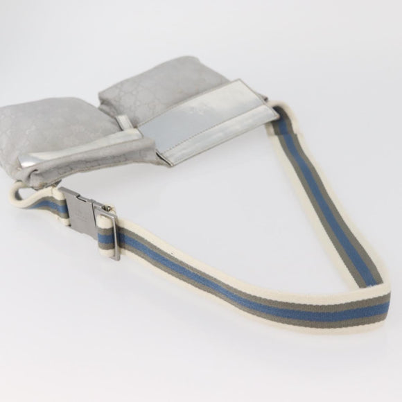 GUCCI GG Canvas Sherry Line Waist Bag Silver 28566 Auth BAZ127