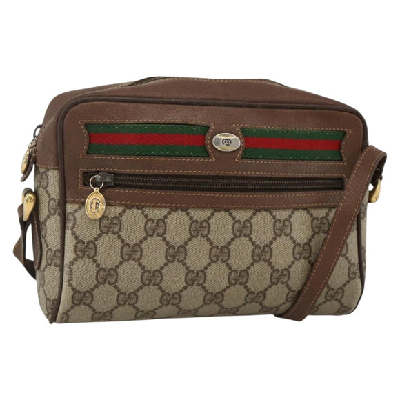 GUCCI GG Supreme Web Sherry Line Bag PVC Beige Gold 001 115 6655 Auth BAZ128