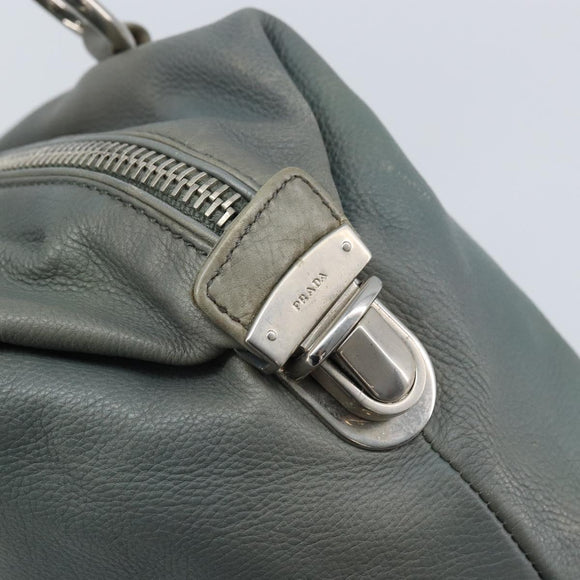 PRADA Hand Bag Leather Gray Silver Auth BAZ140A