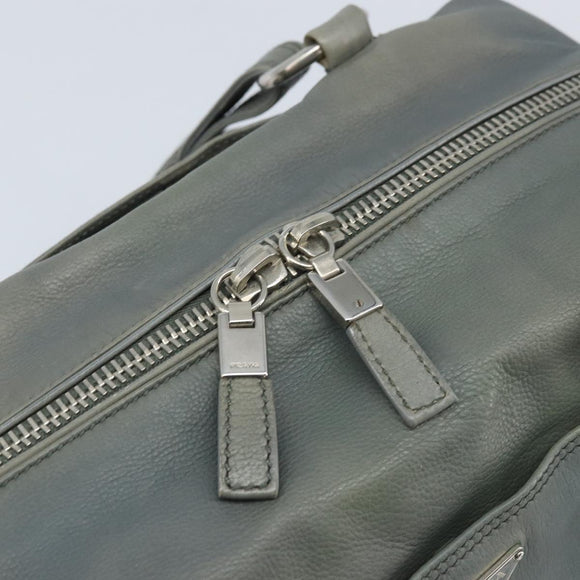 PRADA Hand Bag Leather Gray Silver Auth BAZ140A