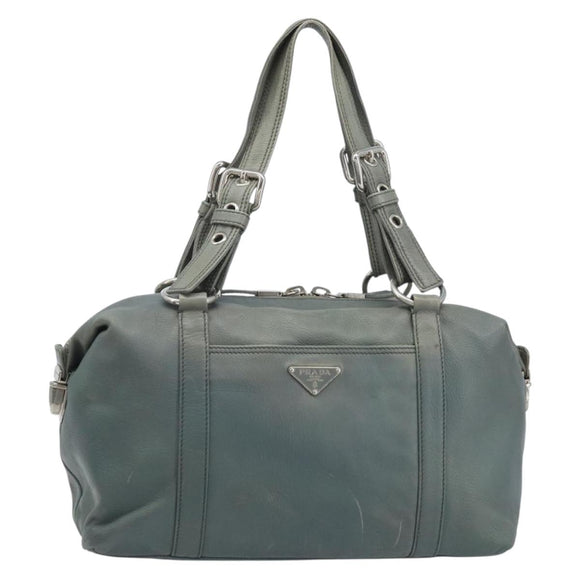 PRADA Hand Bag Leather Gray Silver Auth BAZ140A