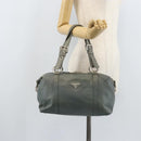 PRADA Hand Bag Leather Gray Silver Auth BAZ140A-26
