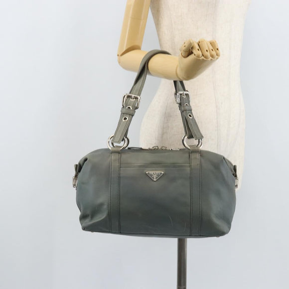 PRADA Hand Bag Leather Gray Silver Auth BAZ140A