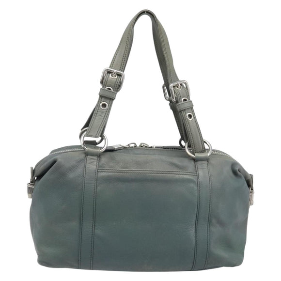 PRADA Hand Bag Leather Gray Silver Auth BAZ140A