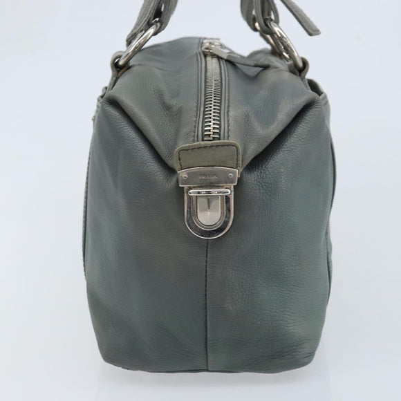 PRADA Hand Bag Leather Gray Silver Auth BAZ140A