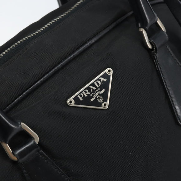 PRADA Hand Bag Nylon Black Silver Auth BAZ141A