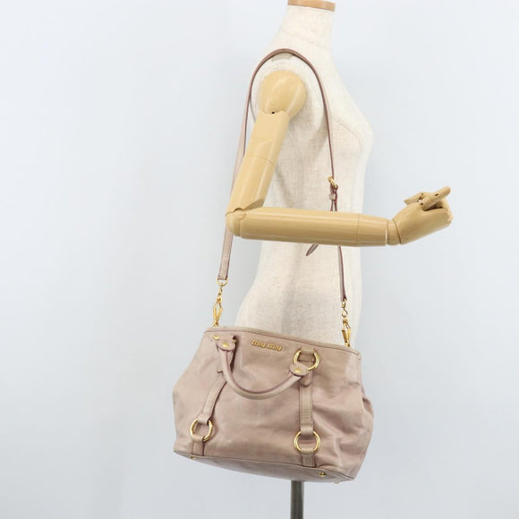 Miu Miu Hand Bag Leather 2way Pink Gold Auth BAZ142M