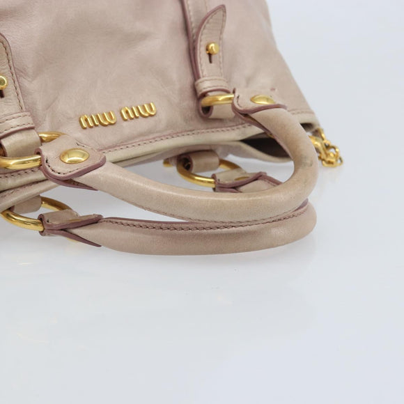 Miu Miu Hand Bag Leather 2way Pink Gold Auth BAZ142M
