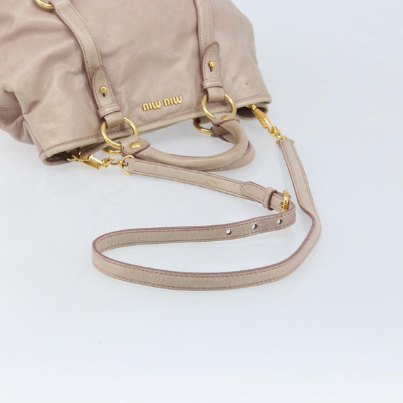 Miu Miu Hand Bag Leather 2way Pink Gold Auth BAZ142M