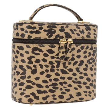 VALENTINO Leopard Hand Bag Leather Beige Gold Auth BAZ143A