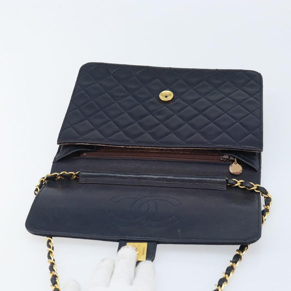 CHANEL Matelassé Chain Schultertasche Lammleder Marine Gold CC Auth BAZ147