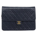 CHANEL Matelassé Chain Schultertasche Lammleder Marine Gold CC Auth BAZ147-13