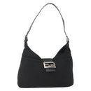 FENDI Mamma Baguette Shoulder Bag Nylon Black Silver Auth BAZ148-1