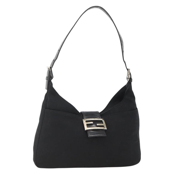 FENDI Mamma Baguette Shoulder Bag Nylon Black Silver Auth BAZ148