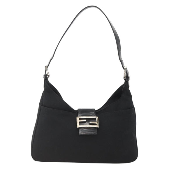 FENDI Mamma Baguette Umhängetasche Nylon Schwarz Silber Auth BAZ148
